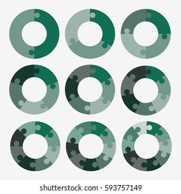 set info template pie green charts with 2, 3, 4, 5, 6, 7, 8, 9, 10 steps