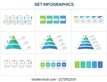Set infographic with 3, 4, 5, 6 steps, options, parts or processes. Business data visualization.