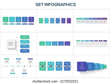 Set infographic with 4, 5, 6, 7 steps, options, parts or processes. Business data visualization.