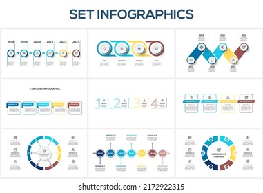 Set infographic with 4, 5, 6, 7 steps, options, parts or processes. Business data visualization.