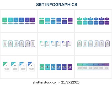 Set infographic with 4, 6 steps, options, parts or processes. Business data visualization.