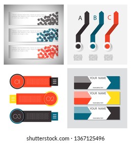 Set of Infographic arrows with 3 step up options and glass elements. Vector template in flat design style