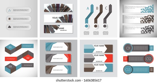 Set of Infographic arrows with 3 step up options and glass elements. Vector template in flat design style