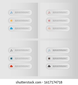 Set of Infographic arrows with 3 step up options and glass elements. Vector template in flat design style