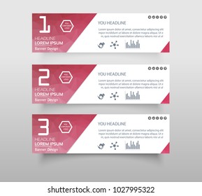 Set of infographic banner with polygonal, Geometric, Triangle pattern shape. web banner modern low polygon set background design, Geometric background. eps10 vector illustration. 
