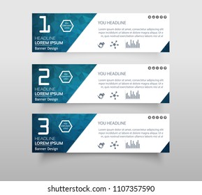 Set of infographic banner with polygonal, Geometric, Triangle pattern shape. web banner modern low polygon set background design, Geometric background. eps10 vector illustration. 