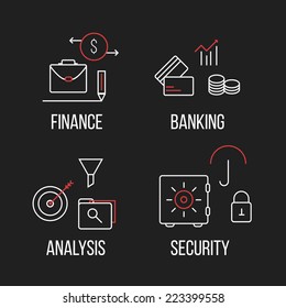 Set of infographic banners with finance, banking, analysis and security elements