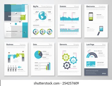 Set of infographic brochure elements and business graphics. Big collection of modern infographic vector elements for web, print, magazine, flyer, brochure, media, marketing and advertising concepts.