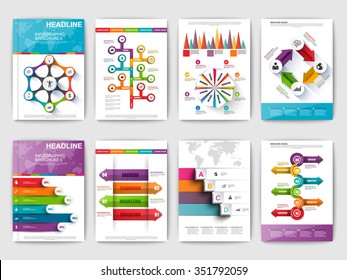 Set of Infographic brohucres. Modern infographic vector elements for web, print, magazine, flyer, brochure, media, data visualization, marketing, flyer, poster, and advertising concepts.