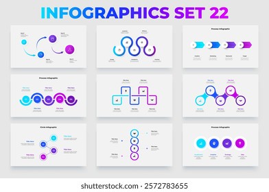 Set of infographic business process charts for presentations, data visualization, and corporate reports