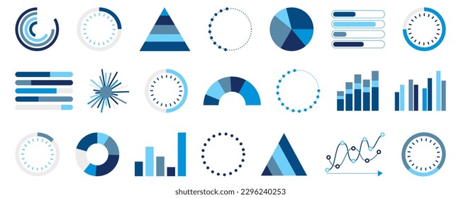 Set of infographic chart elements. Blue diagram chart elements