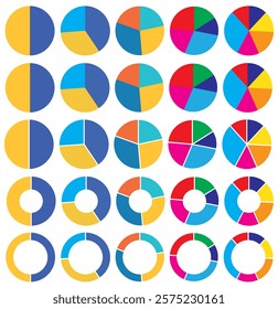 Set of infographic circle chart, pies segmented with equal parts, Wheels divided in eleven sections. Pie chart infographic set.