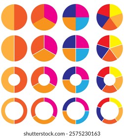 Set of infographic circle chart, pies segmented with equal parts, Wheels divided in eleven sections. Pie chart infographic set.