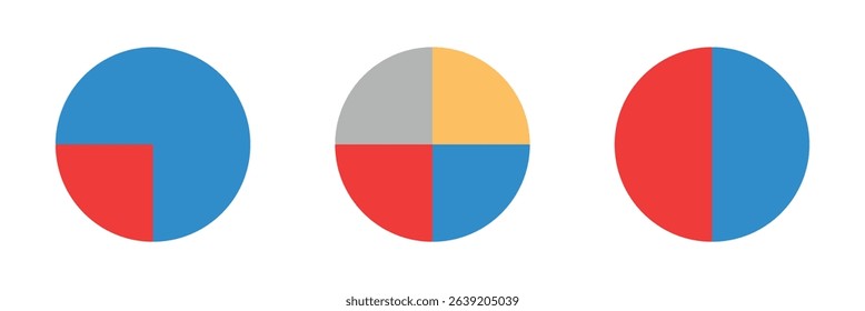 Set of infographic circle chart, pies segmented with equal parts, Wheels divided in eleven sections. Circle section graph, Pie chart round. Loading bar set diagram multicolored collection.
