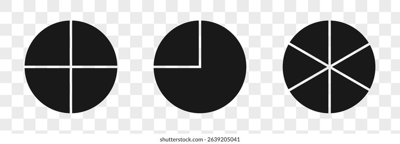 Set of infographic circle chart, pies segmented with equal parts, Wheels divided in eleven sections. Circle section graph, Pie chart round. Loading bar set diagram multicolored collection.