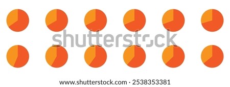 Set of infographic circle chart, pies segmented with equal parts, Wheels divided in eleven sections. Circle section graph, Pie chart round. Loading bar set diagram multicolored collection.