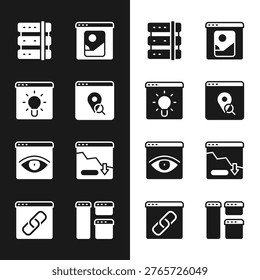 Set Infographic of city map, Browser window, Server, Photo retouching, incognito, Financial growth decrease,  and  icon. Vector