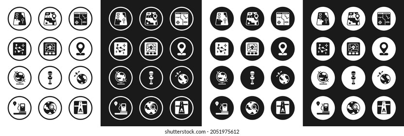 Set Infographic of city map, Gps device with, Great Bear constellation, City navigation, Location, Satellites orbiting the planet and Earth globe icon. Vector