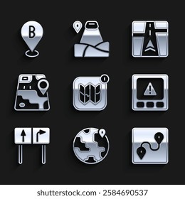 Set Infographic of city map, Location on the globe, Route location, Gps device error, Road traffic sign, City navigation, with and  icon. Vector