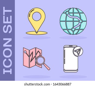 Set Infographic of city map navigation, Map pin, Folded map with location marker and Location on the globe icon. Vector