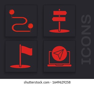 Set Infographic of city map navigation, Route location, Road traffic sign and Flag icon. Vector