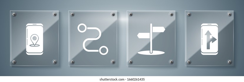 Set Infographic of city map navigation, Road traffic sign, Route location and Infographic of city map navigation. Square glass panels. Vector
