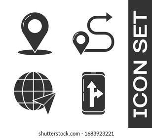 Set Infographic of city map navigation, Map pin, Location on the globe and Route location icon. Vector
