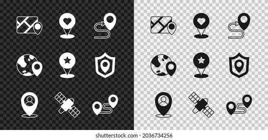 Set Infographic of city map navigation, Location with heart, Route location, person, Satellite, the globe and Map pointer star icon. Vector