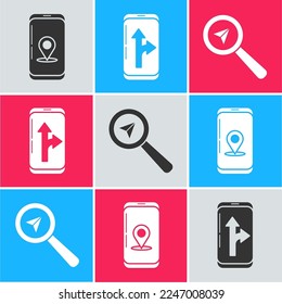 Establecer Infografía de la navegación de mapas de la ciudad, Infografía de la navegación de mapas de la ciudad e icono de la ubicación de búsqueda. Vector