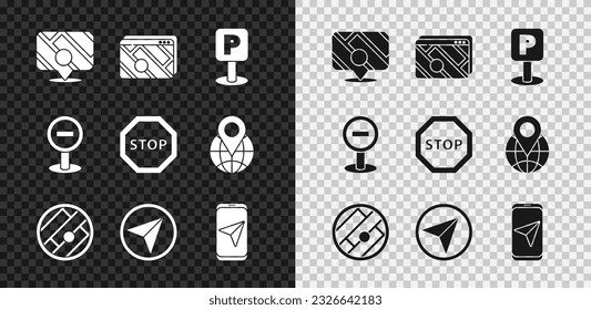 Set Infographic of city map navigation, Parking, Folded with location, City, Stop sign and  icon. Vector