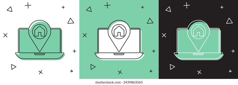 Set Infographic of city map navigation icon isolated on white and green, black background. Laptop App Interface concept design. Geolocation concept.  Vector