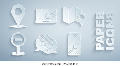 Set Infographic of city map navigation, Folded with location marker, Stop sign, City,  and Location icon. Vector