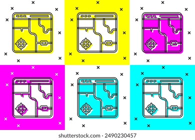 Set Infographic of city map navigation icon isolated on color background. Mobile App Interface concept design. Geolacation concept.  Vector