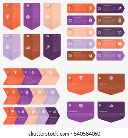 set infographic Collection of 4 orange and purple color template