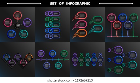 Set of infographic with colorful circles. Business concept. 5 options, parts, steps. Can be used for graph, diagram, chart, workflow layout, number options, web. Vector illustration.