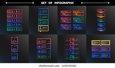 Set of infographic with colorful squares. Business concept. 3,4,5,6 options, parts, steps. Can be used for graph, diagram, chart, workflow layout, number options, web. Vector illustration.