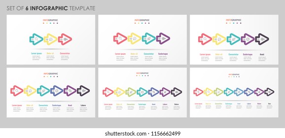 Set of Infographic design with arrows and 3, 4, 5, 6, 7, 8 options or steps. Business concept. Can be used for presentations banner, workflow layout, process diagram, flow chart, info graph