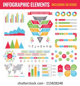 Set of infographic design elements (including 36 icons) - vector concept illustration for business presentation, booklet, web site etc. Creative layouts. Infograph banners.