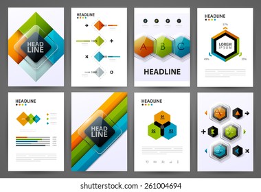 Set of infographic design templates. Brochure design. Bright modern backgrounds. Design elements.