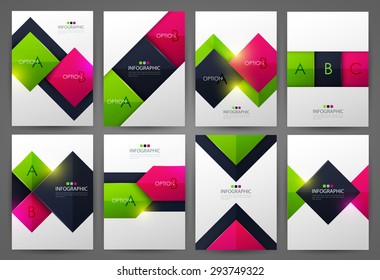 Set of infographic design templates. Brochure design. Bright modern backgrounds. Design elements.