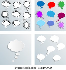 Set of Infographic design with white communication bubbles on the grey background