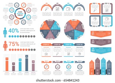 Set of infographic element - circle diagrams, timeline, steps and options, process, workflow, vector eps10 illustration