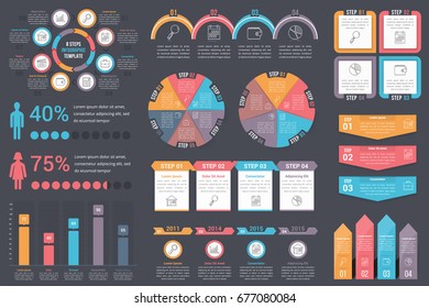 Set of infographic element - circle diagrams, timeline, steps and options, process, workflow, vector eps10 illustration
