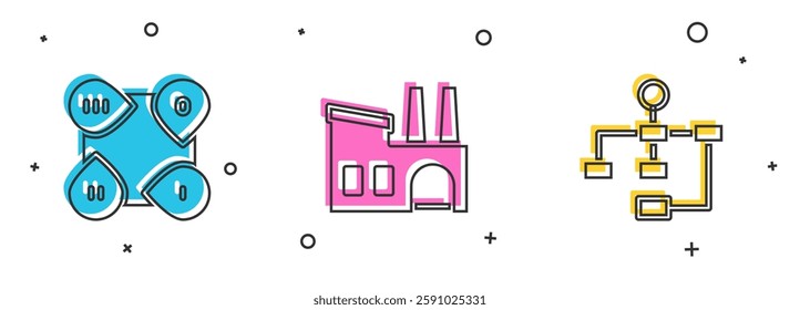 Set Infographic element, Factory and Hierarchy organogram chart icon. Vector