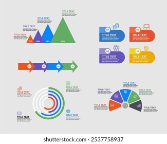 Conjunto de diagramas de flujo, proceso y porcentaje de Infographic Element Marketing. Colección de elementos de infografía 
Concepto de negocio y planificación. El conjunto de diseño de infografía se puede utilizar para el diseño del flujo de trabajo