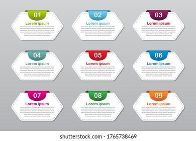 Set of infographic element options template with nine numbers. Infographic mockup