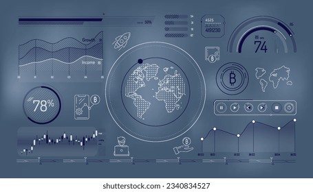 Set of infographic elements about bitcoin growth.