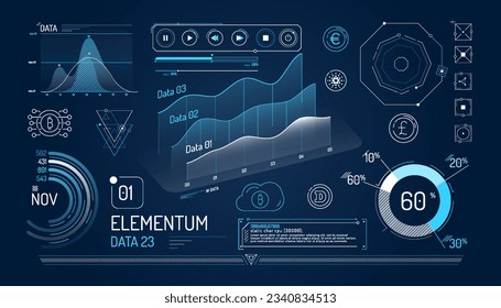 Set of infographic elements about cryptocurrency and financial data management.