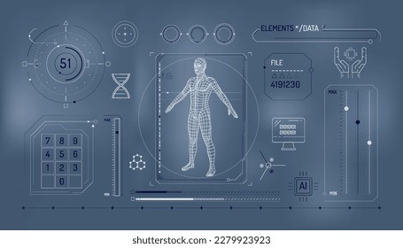 Conjunto de elementos infográficos sobre investigación del ADN y tecnologías digitales.