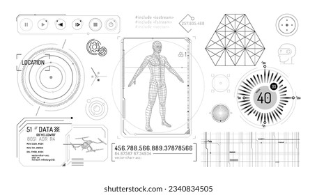 Set of infographic elements about drone control and augmented reality.